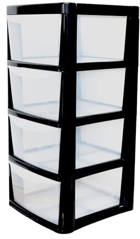 SIDSONS Large Plastic Rattan Style Storage Drawer (Black/Clear, 4 Tier)