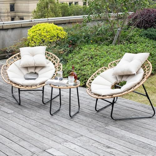NALONE Gartenmöbel Set Mit gehärtetem Glastisch, 2 Kissen und Kissen, Rattan gartenmöbel Set Ideal für Garten, Hinterhof