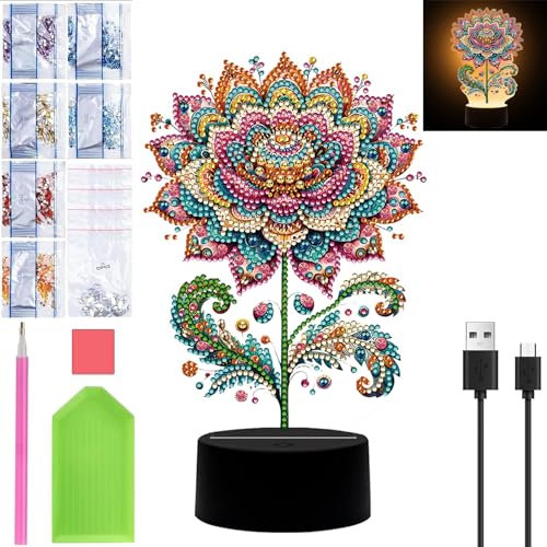 Starnearby DIY Diamond Painting Blumen Deko, 5D Diamant Painting Kreative Nachtlicht Bastelset Diamantmalerei Kunst Set, Ornamente Geschenke für Anfänger Hausgeschenk Deko für Mädchen