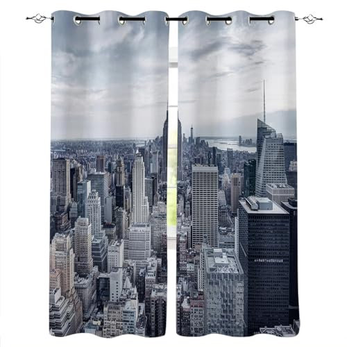 SJSXWQN Gardinen New York City Vorhänge mit Ösen Vorhang Blickdicht Thermo Verdunklungsvorhänge Schiebegardinen für Schlafzimmer Wohnzimmer H 138 x B 117 cm 2er Set