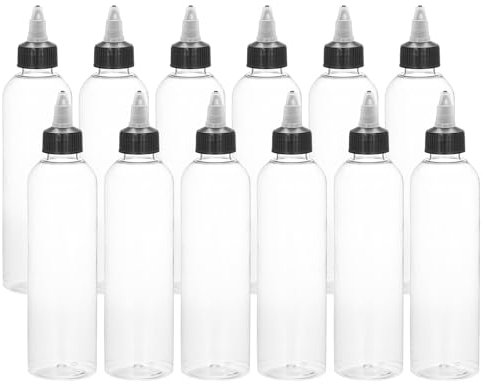 sourcing map 12Pcs 8.5oz/250ml Squeeze Bottles, Clear Dispensing Bottles with Twist Cap Lids, Plastic Squirt Bottle for Ketchup, Mustard,and Crafts