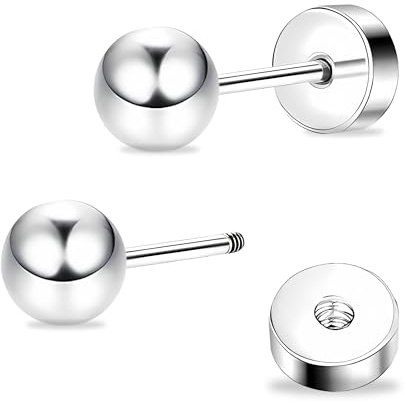 ZDE Titan Damen Ohrringe flach zurück Kugel Ohrstecker Frauen hypoallergene stecker für empfindliche Ohren 3mm-6mm flach Ohrstecker perfekt für Helix Tragus Knorpel Ohrläppchen