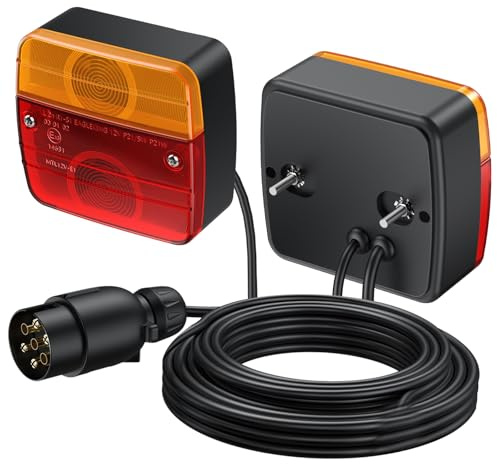 YGiTK Trailer Light Set 12V, E-Mark E13 ECE Approved Trailer Lights, Plug & Play 7 Pin Connector with 7.5m Cable, Waterproof IP65 Tail Brake Indicator & Number Plate Light, Screw Mounting (2 Pack)