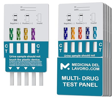 Medicinadellavoro.com - 5 Test Antidroga Urine 9 in 1, Drug Test per Rilevamento Cocaina, Cannabis, Oppiacei, Metadone, Ecstasy, Anfetamine, Metanfetamine, Crack, Eroina, Benzodiazepine e Buprenorfina