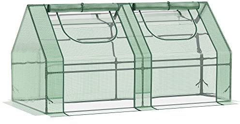 Outsunny Invernadero Pequeño Invernadero de Exterior con Cubierta Doble Ventanas y Marco de Acero Invernadero para Cultivar Tomates Plantas Flores 180x90x90 cm Verde