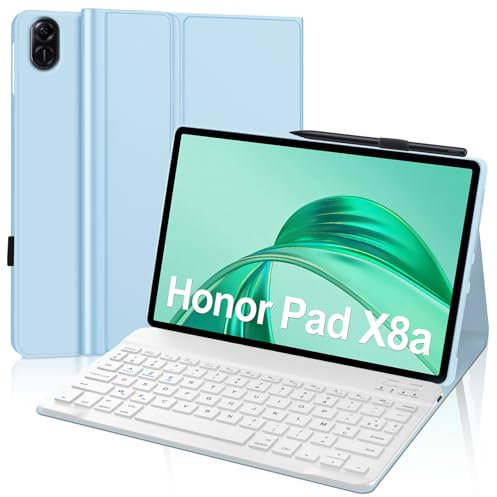 JADEMALL Coque Clavier pour Honor Pad X8a 11 2024, AZERTY Français Clavier Bluetooth Détachable Magnétique pour Tablette Honor Pad x8a 11 2024, Bleu Clair
