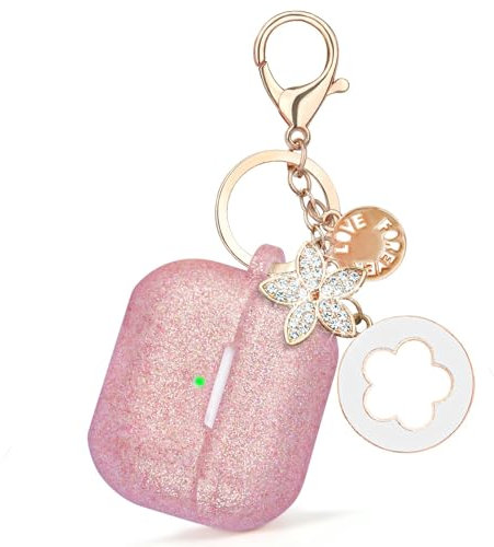 V.R.HOPE Hülle für Airpods 4 Generation mit Schlüsselanhänger Glitzer Aesthetic Cute Kopfhörer Hülle, Silikon Schutzhülle für Mädchen Frauen Kompatibel mit Airpods 4 -Glitzerpulver