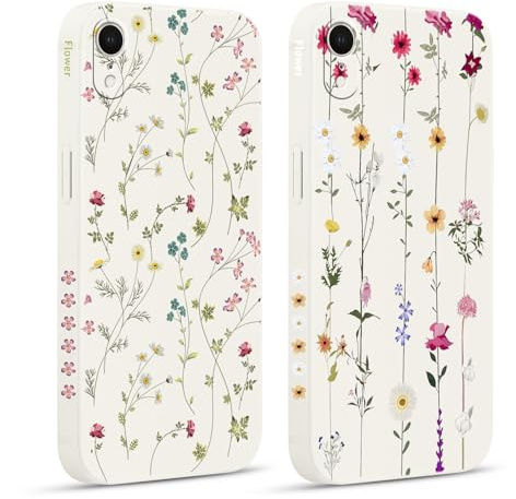 Pnakqil 2 Stück Handyhülle für iPhone XR 6,1 Hülle, Blumen Aesthetic Floral Blumenrebe Muster Bunt Design Motiv Case Silikon Weiche für Mädchen TPU Dünn Stoßfeste Kameratasche Schutzhülle