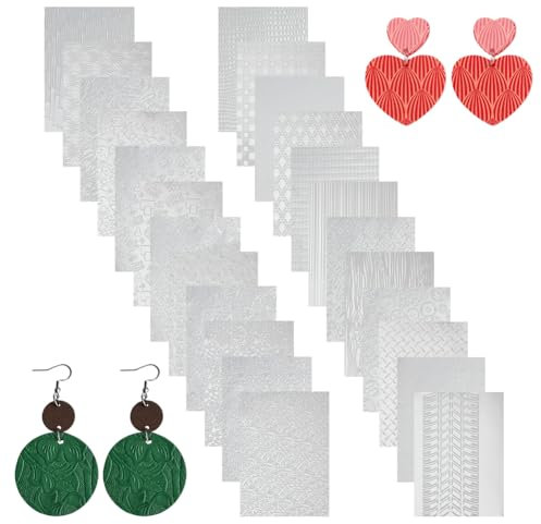 HOBBIESAY 24 feuille de Texture en Argile Polymère de 17.8x25.5cm Tapis de Texture en Argile Outils de Texture en Argile pour Boucles D'Oreilles en Argile Fabrication de Bijoux Bricolage