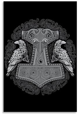 IKJIkkncf Nordic Viking Thor's Hammer Poster Decorative Painting Canvas Wall Art Living Room Poster Bedroom Painting Wall Art Picture Print Modern Family Room Decor 08 x 12 inches (20 x 30 cm)