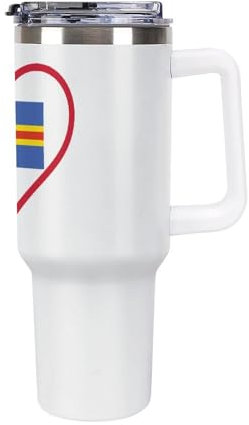 I Love Aland Island and Heart Insulated Tumbler with Handle Stainless Steel Travel Coffee Mug with Lid and Straw 40oz