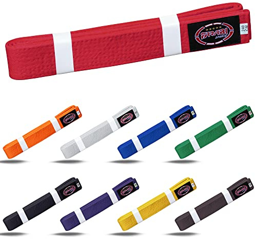 Farabi Sports Karate Belt – Multiple Colors – Premium Martial Arts Belts for Karate and Taekwondo, Training & Competition – Single, Pack of 5, Pack of 10 (Red, 320-cm)