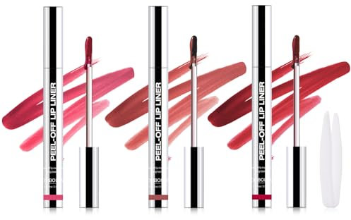 Jutqut 3 Stück Farbe Peel Off Lip Liner Set, Wasserfest & Langanhaltender Abziehbarer Lipliner Tattoo Matte Finish, Highly Pigmented Abziehen Lippenkonturenstift,Plump Langlebig Lip Stain