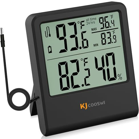 Digital Indoor Outdoor Thermometer Wired, Indoor Outdoor Temperature Monitor with Min/Max Record and Dual Probe Sensor for Home, Office, Greenhouse, Aquarium, Refrigerator, Freezer