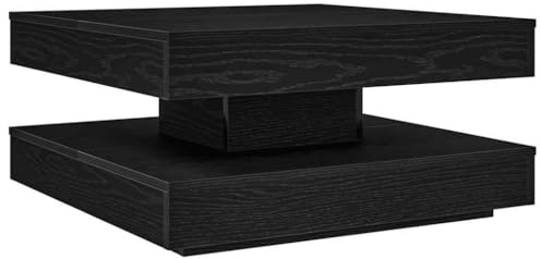 vidaXL coffee table 360-degree rotatable top - black square engineered wood - modern side/end table with storage - dimensions 70 x 70 x 34.5 cm - suitable for living room/office