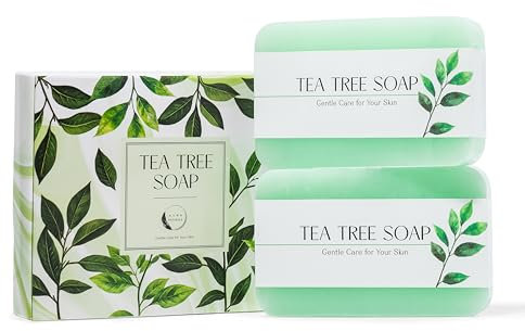 Aura Naturals Tea Tree Soap Bar - Set of 2, Natural Soap Bar for Face & Body Wash, Tea Tree Oil Soap with Anti Fungal Properties for Body Itching Acne Athlete's Foot Folliculitis