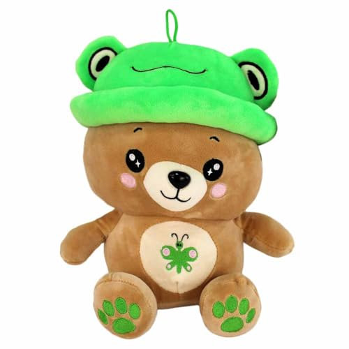BEMIRO Teddy mit Hut – 25 cm – Kawaii-Gesicht & Schlaufe – Kuschelig weich & Squishy – Aus recycelten Materialien (Grün)