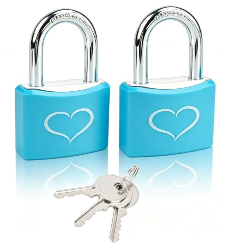 2 Pack Blue Padlocks with 3 Keys, 1-9/16 (40 mm) Wide Aluminum Lock Body, Keyed Alike for Gym Locker, Gate, Love Lock, Sheds, Storage Unit, Fence, Toolbox