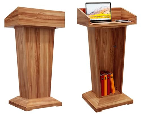 LYCDPYCD Rednerpult Aus Holz Stehpult Podium Erhöhte Blende Großer Stauraum Podium Geräumige Regalarbeitsplatte Abgerundete Ecken