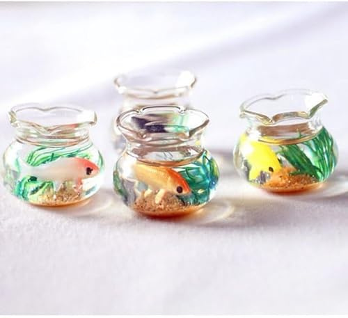 2 Pcs Miniature Fish Tank Toy Mini Round Fish Bowls Resin Goldfish Grass for Dollhouse Desktop Craft Project Decor,Mini Fish Bowl,Dollhouse Decor Accessories
