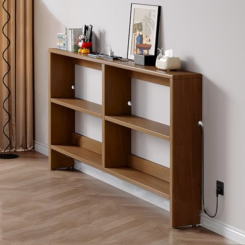 Qiydia Console étroite pour Canapé, étagère de Rangement en Bois Massif pour Dossier de Canapé, Table D'appoint Fine à 2 Niveaux pour Entrée, Hall, Couloir Ou Salon(100x15x87cm(39x6x34in), Walnut)