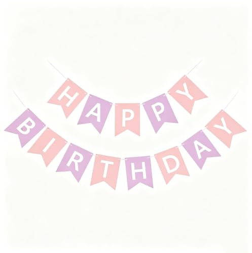 Rosa Lila Happy Birthday Deko Banner für Mädchen und Frauen Geburtstagsdeko