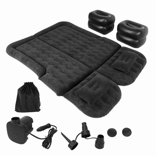 UPALDHOU Matelas Pneumatique SUV, Lit Gonflable Gonflable pour Voiture avec Pompe électrique, Surface de Flocage, Coussin de Couchage Portable pour Voyage et Camping (Black)