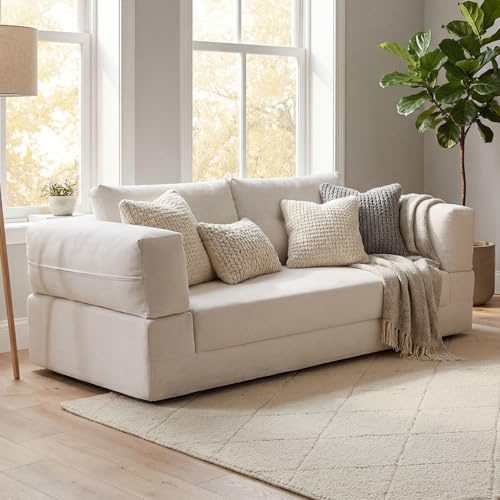 Schlafsofa 2-Sitzer-Schlafsofa in L- und U-Form Sofa mit Schlaffunktion Schlafcouch aus Chenille klappbares Schlafsofa Breite komprimiertes Sofa für Wohnzimmer Schlafzimmer 170x90x60 cm Cremeweiß