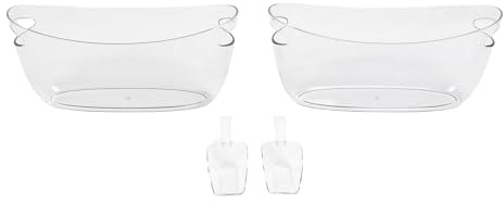 Baxnore 2-teiliges transparentes Eiskübel-Set, 5 l, großes Fassungsvermögen, PET-Getränkebehälter mit 2 Schaufeln für Wein, Champagner, Bierflaschen, ideal für Partys, Zuhause, Bar