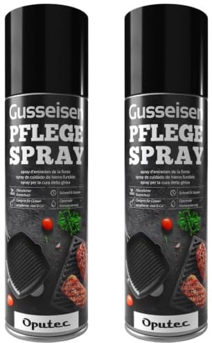 Oputec 2 x 500ml Gusseisen-Pflegespray - Ideales Grillzubehör zum Schutz & der Pflege von Gussrosten, Pfannen, Töpfen, Dutch Oven, Grillrosten, Brätern aus Gusseisen - Cast Iron Antihaft-Schutzspray