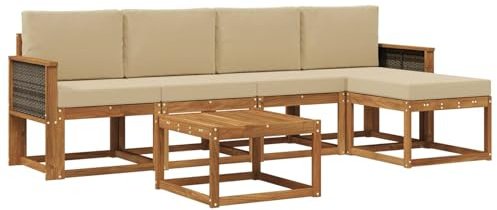 vidaXL Outdoor-Sofagarnitur mit Kissen 6 pcs Natur und Beige Polyester, Garten-Couch, modernes Sofa-Set für draußen, langlebige Möbel, Coole Terrasse, stilvolles Loungen im Freien