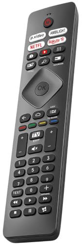 Philips TV Remote Control Replacement with Ambilight, Netf-lix, YouTu-be & Pri-me Video Buttons – Universal Smart TV Controller for Philips 4K UHD LED and OLED TVs