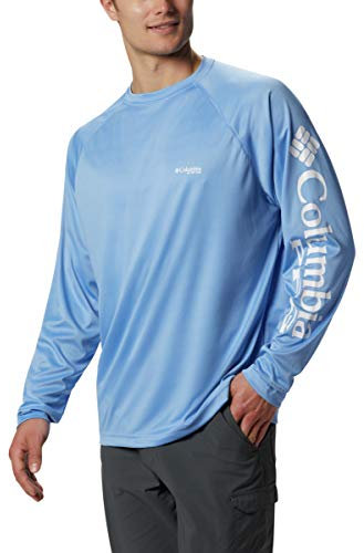 Columbia Men's Terminal Tackle Long Sleeve Fishing Shirt, White Cap/White Logo, Small
