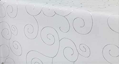 First-Tex, Ornament Damast Tischdecke, 160x260 cm, oval, weiß, Pflegeleicht, Hochwertig, Bügelarm, Schnelltrocknend