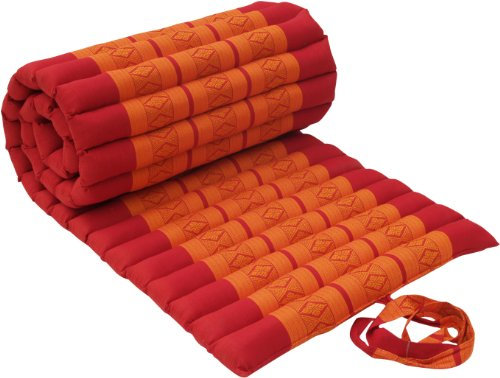 GURU SHOP Rollbare Thaimatte, Bodenmatte mit Kapokfüllung - Rot/orange, 4x55x180 cm