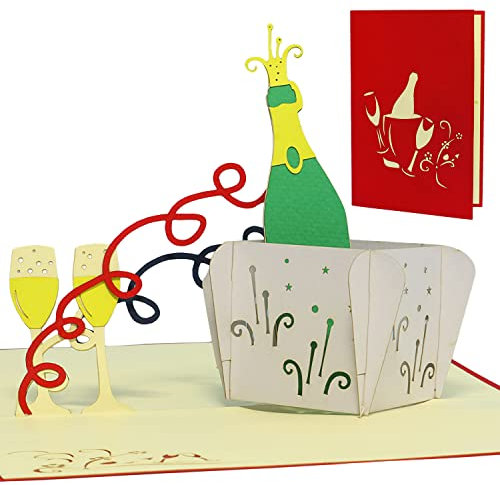 POP UP 3D Karte Geburtstagskarte Glückwunsch Gutschein Champagner (rot)(#134)