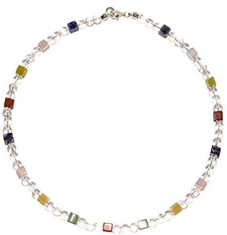 Bergkristall Schmuck (Halskette) Bergkristall Kette mit bunten Edelstein Würfeln Verschluss 925er Sterling-Silber Modellnummer 1188