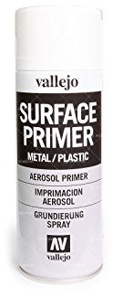 Outletdelocio. Vallejo 28010. Spray Pintura Imprimacion Blanco de Grano extrafino, para Superficies de plastico o Metal. 400 ml