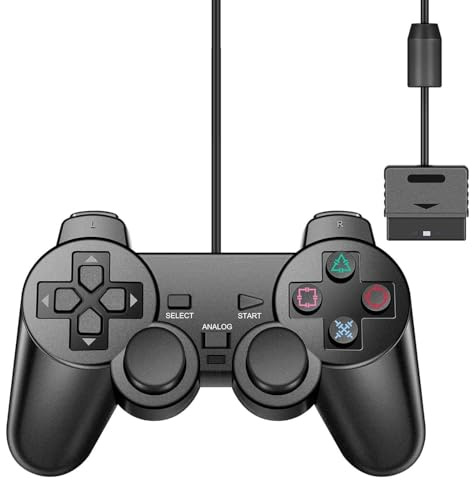 Manette PS2 Compatible Playstation 2 PS2 PS2 Slim PS Two PS1 PSX – Joypad Analogique avec Vibration, Câble 1,40 m – Controller PS2 Noir Straße Game