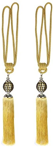 Andux 1 Paar Vorhang Raffhalter Band Binden Quasten Design mit Kugel für Fenster Gardinen Deko CLGQ-01 (Golden) Mehrweg