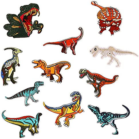 Assorted 11pcs Large Dinosaur Iron On Patches Sew On Embroidered Appliques DIY Motif for Clothing Decoration