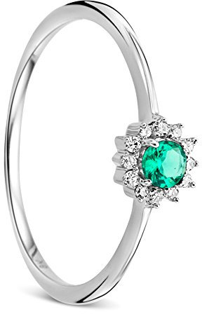 Orovi Solitär Ring Damen Weißgold 9 Karat / 375 Gold Solitär Smaragd Diamant Brillianten 0,05 ct