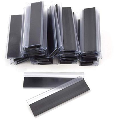 Magnetische Etikettenhalter für Einstecketiketten 200 mm Breit/Tickethalter/Etiketten Halter (75 mm Höhe, Transparent, 50 Stück)