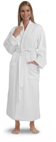 Boca Terry Damen Bademantel – Super weich & plüschig langer Bademantel für Frauen – Diamant Strick Waffel – Medium, Large, XXL, XXXXL - Weiß - Medium / Large