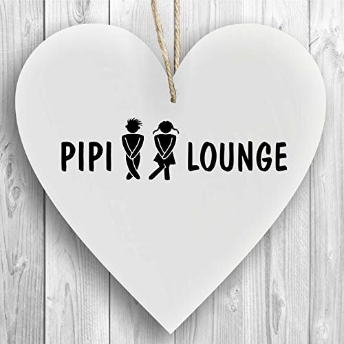 Herzschild Holzherz Holzschild 16 x 16 cm PIPI Lounge Toilette WC lustig weiß Dekoschild Wandschild Schild Holz schönster Ort