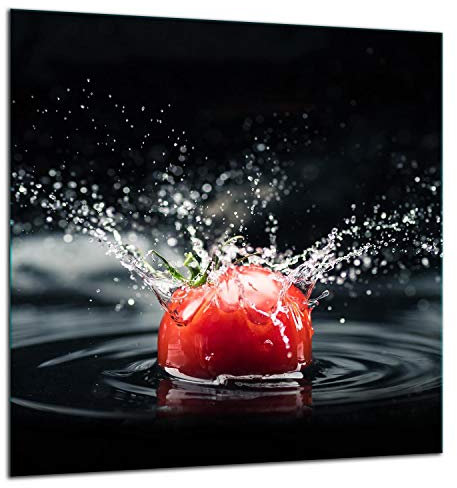 TMK I Crédence de cuisine anti-éclaboussures en verre trempé 60 x 65 cm – Verre décoratif avec ruban adhésif – Paroi arrière en verre de cuisine, noir tomate