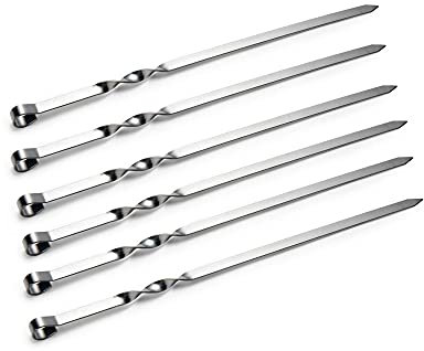 IMEEA Kabob Brochetas para barbacoa de metal plano, 39,7 cm, acero inoxidable, juego de 6 brochetas reutilizables