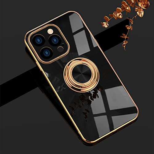 EYZUTAK Electroplated Magnetic Ring Holder Case, 360 Degree with Rotation Metal Finger Ring Holder Magnet Car Holder Soft Silicone Shockproof Cover for iPhone 12 Pro Max 6.7 inch - Black