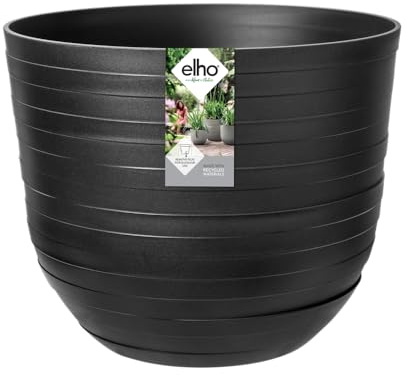 Elho Fuente Rings Rund 30 - Blumentopf für Innen & Außen - Ø 29.464 x H 24.338 - Onyx Schwarz