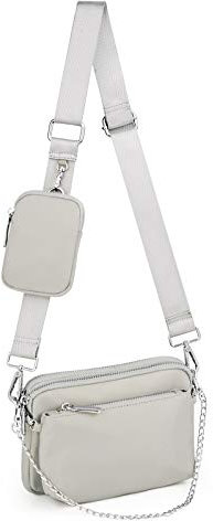 UTO Kleine Umhängetasche Damen 3 in 1 Crossbody Bag Damen Breiter Gurt mit Münzbeutel Handtasche mit Abnehmbare Kette Schultertasche mit Abnehmbarer Verstellbarer Schultergurt Tasche Grau Stylisch